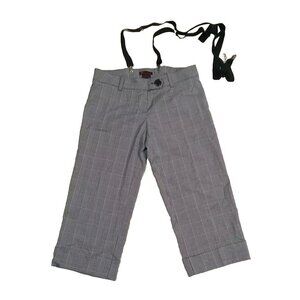 First Kiss Pants Womens Juniors 9 Black Red White Plaid Suspenders Cuffed Crop